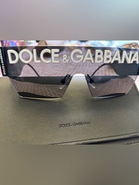 Dolce & Gabbana Rimless Shield Sunglasses - Black with Brown Tint